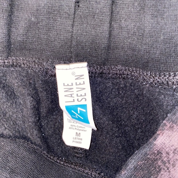 Lane Seven Medium Black Bleach Dye Half Drawstring Sweatpants - Picture 2 of 9